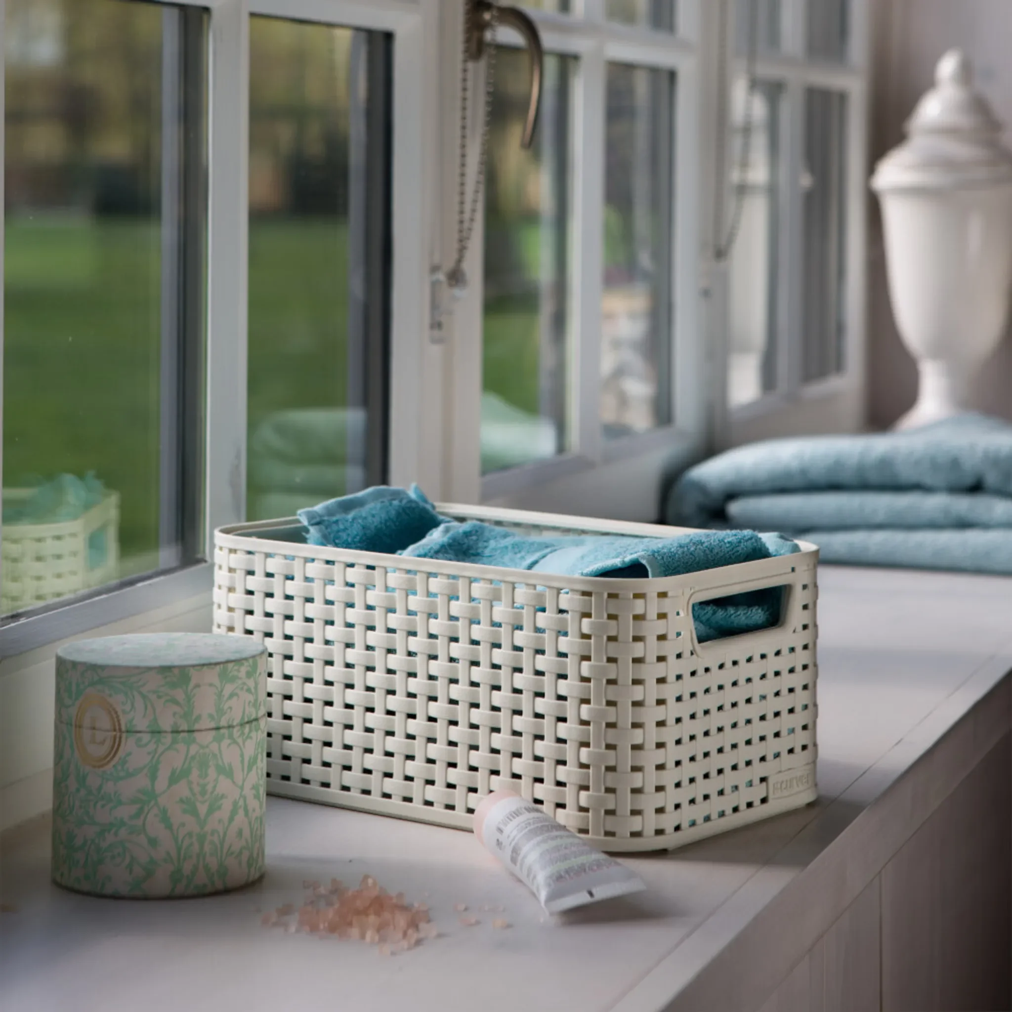 Aufbewahrungskorb STYLE2 S – Rattan-Optik, creme, ca. 28 × 19 × 13 cm